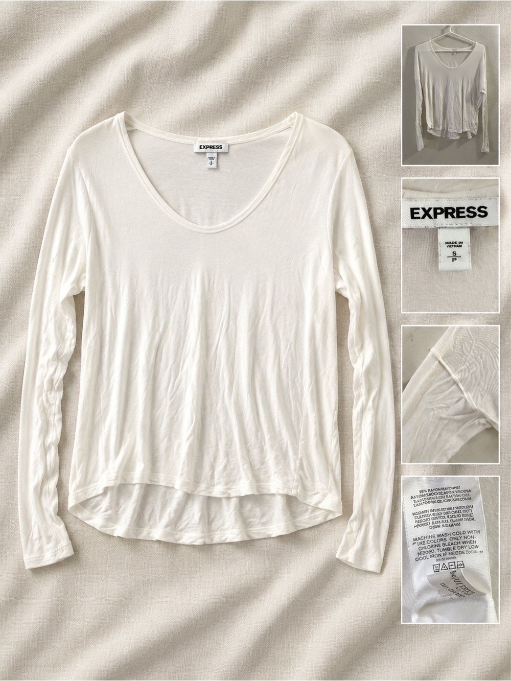 EXPRESS White Long-Sleeve Scoop Neck Women's Top